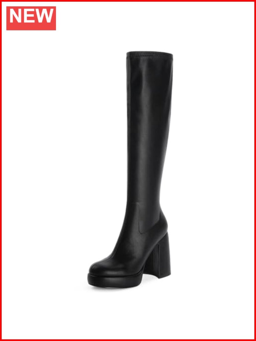 Platform Knee High Boots Chunky Heel Rounded Toe Side Zipper Tall Boots